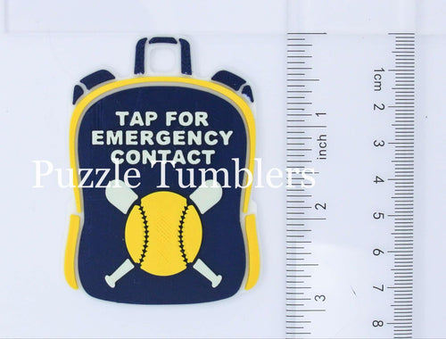 Softball: Emergency Contact Backpack Tag with NFC Chip – 3D Printed Safety Tag (Will Ship in 5-12 days)