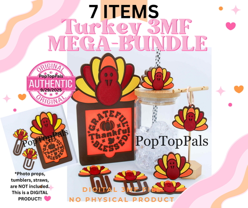 DIGITAL (3MF File): Cute Turkey Thanksgiving BUNDLE (7 Items)