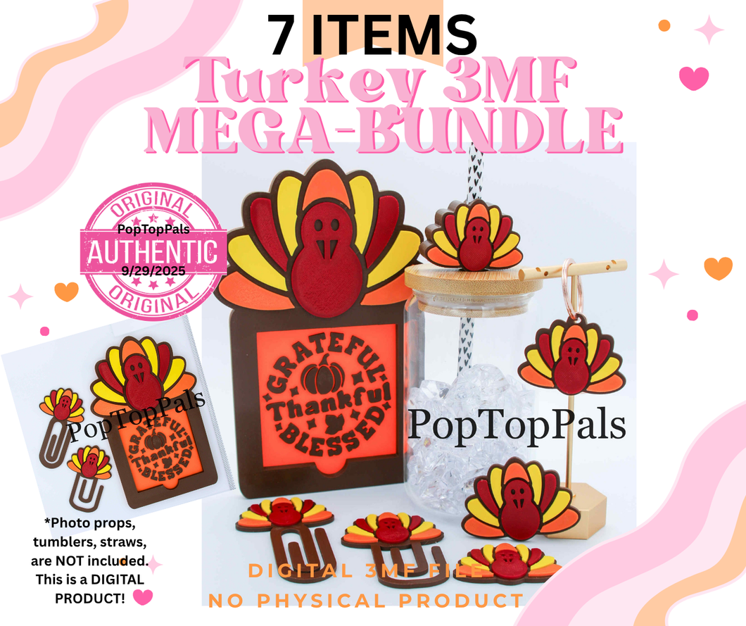 DIGITAL (3MF File): Cute Turkey Thanksgiving BUNDLE (7 Items)