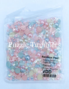 Rainbow Pearl & Rhinestone Mix - Pearls, Light Pink & Blue