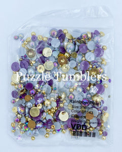 Rainbow Pearl & Rhinestone Mix -  Pearl, Gold, Purple