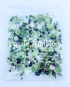 Rainbow Pearl & Rhinestone Mix -  Green, Black, Pearls