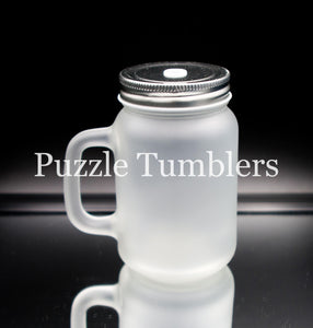 SUBLIMATION: 12oz Frosted Glass Mason Jar with Handle, Lid, & Straw