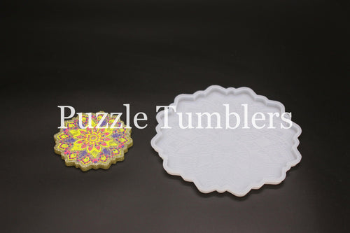 XLARGE FLOWER WITH DETAILED MANDALA COASTER MOLD (2 PIECE)