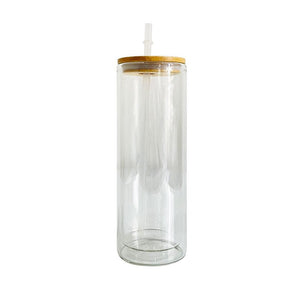 25OZ OUTSIDE WALL / 20OZ INSIDE - DOUBLE WALLED SNOW GLOBE SUMBLIMATION CLEAR GLASS TUMBLER WITH BOTTOM HOLE