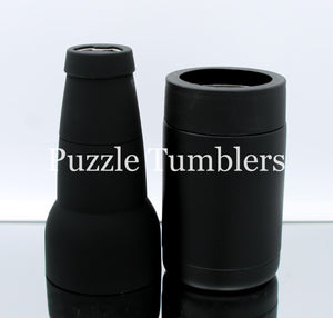 NEW 12OZ (4 PIECE) BEER BOTTLE/CAN COOLER + BOTTLE OPENER & CAN HOLDER (BLACK)