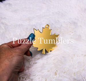 ACRYLIC CIRCLE & LEAF SHAPED KEYCHAIN - MIRRORED GOLD