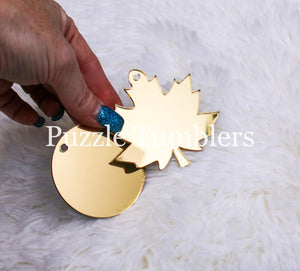 ACRYLIC CIRCLE & LEAF SHAPED KEYCHAIN - MIRRORED GOLD