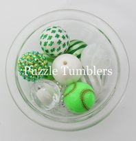 Load image into Gallery viewer, 25MM BUBBLEGUM BEADS VARIETY (10 PIECE) - SOFTBALL &amp; 4 LEAF CLOVER