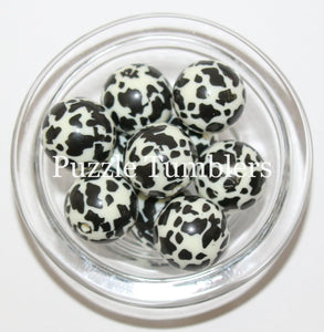 25MM BUBBLEGUM BEADS VARIETY (10 PIECE) - OFF WHITE COW PRINT