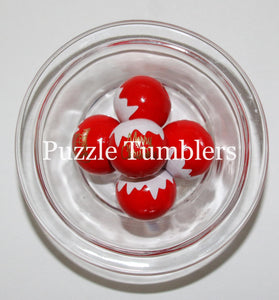 25MM BUBBLEGUM BEADS VARIETY (5 PIECE) - RED & WHITE 'MERRY CHRISTMAS'