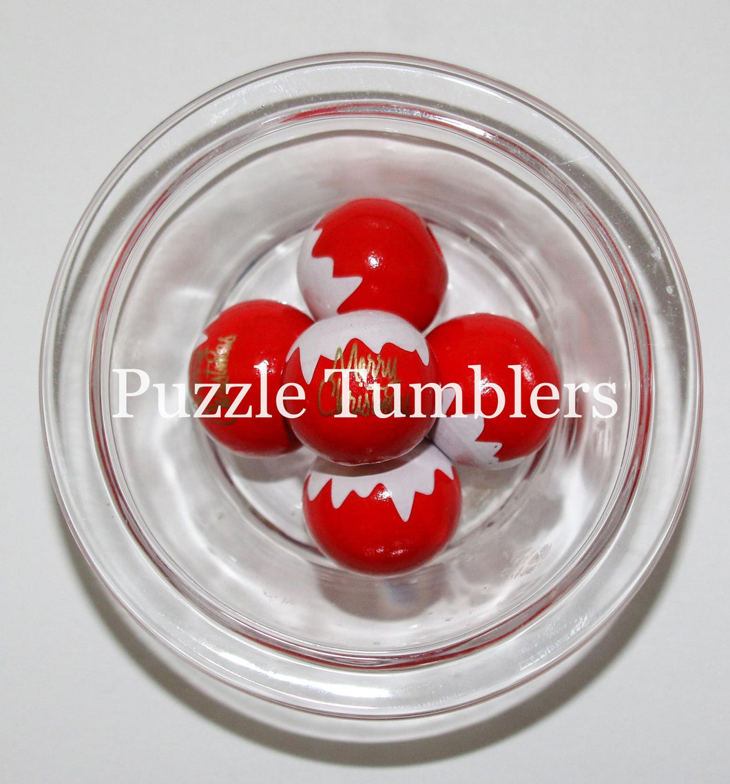 25MM BUBBLEGUM BEADS VARIETY (5 PIECE) - RED & WHITE 'MERRY CHRISTMAS'