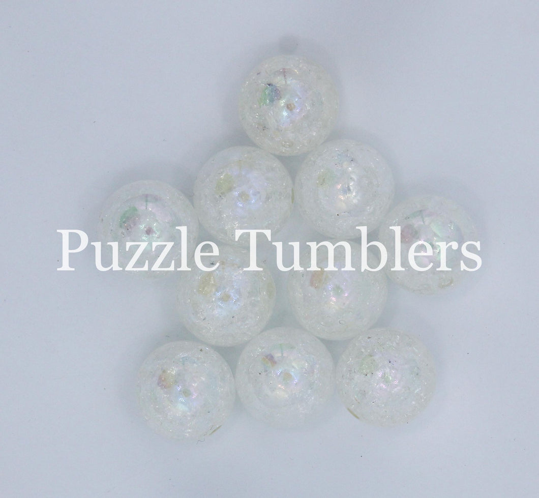 25MM BUBBLEGUM BEADS VARIETY (10 PIECE) - CLEAR WHITE CRYSTALIZED