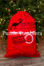 Load image into Gallery viewer, SANTA SACK RED WITH REINDEER &amp; BLACK LETTERS - 100% COTTON CANVAS CHRISTMAS BAGS
