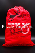 Load image into Gallery viewer, SANTA SACK RED WITH REINDEER &amp; BLACK LETTERS - 100% COTTON CANVAS CHRISTMAS BAGS
