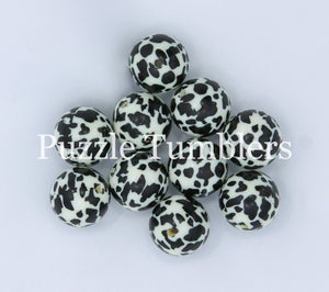 25MM BUBBLEGUM BEADS VARIETY (10 PIECE) - OFF WHITE COW PRINT