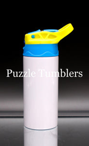12OZ KIDS SUBLIMATION SIPPY - LIGHT BLUE WITH YELLOW HANDLE