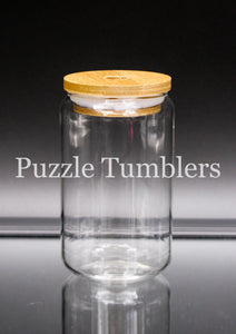 12OZ GLASS JAR TUMBLER WITH BAMBOO LID - NO STRAW (NOT FOR SUBLIMATION