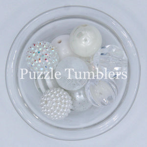 25MM BUBBLEGUM BEADS VARIETY (10 PIECE) - WHITE WEDDING MIX