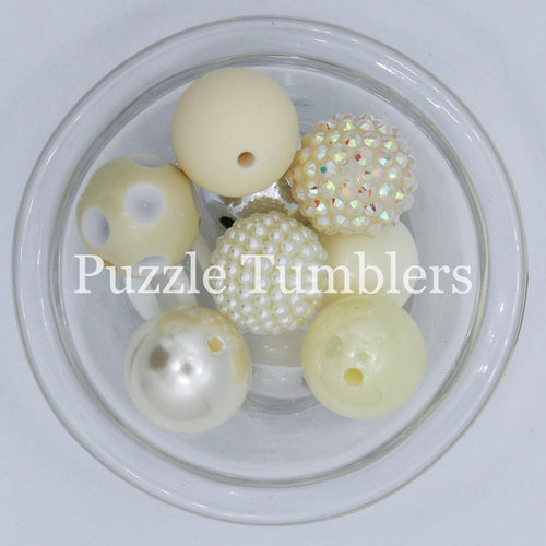 25MM BUBBLEGUM BEADS VARIETY (10 PIECE) - WHITE IVORY MIX 2