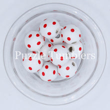 Load image into Gallery viewer, 20MM BUBBLEGUM BEADS - WHITE BEAD WITH RED DOTS