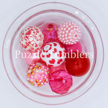 Load image into Gallery viewer, 25MM BUBBLEGUM BEADS VARIETY (10 PIECE) - PINK AND RED MIX WITH HEART BEAD