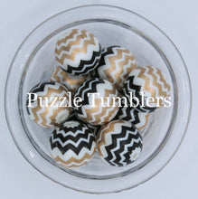 Load image into Gallery viewer, 25MM BUBBLEGUM BEADS VARIETY (10 PIECE) - GOLD AND BLACK CHEVRON