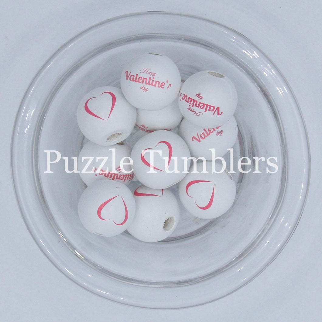 20MM BUBBLEGUM BEADS WHITE BEAD WITH HAPPY VALENTINES DAY