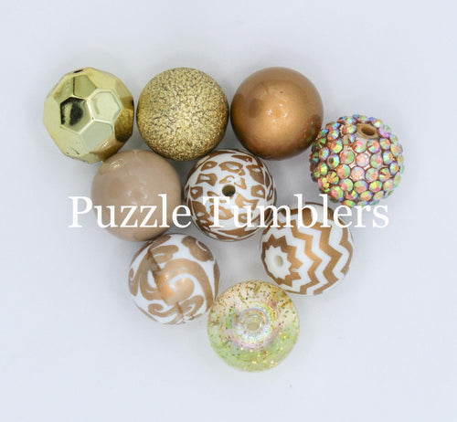 25MM BUBBLEGUM BEADS VARIETY (10 PIECE) - GOLD AND WHITE DESIGN