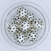 Load image into Gallery viewer, 25MM BUBBLEGUM BEADS (10 PIECE) - WHITE PEARL WITH BLACK STARS