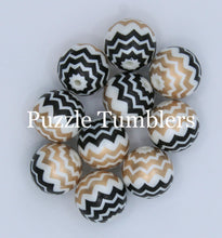 Load image into Gallery viewer, 25MM BUBBLEGUM BEADS VARIETY (10 PIECE) - GOLD AND BLACK CHEVRON
