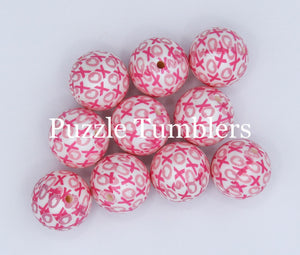25MM BUBBLEGUM BEADS (10 PIECE) - WHITE PEARL WITH XOXO