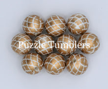 Load image into Gallery viewer, 25MM BUBBLEGUM BEADS (10 PIECE) - GOLD PEARL WITH WHTIE DESIGN