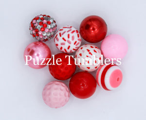 25MM BUBBLEGUM BEADS VARIETY (10 PIECE) - VALENTINES DAY MIX WITH SPRINKLE BEAD