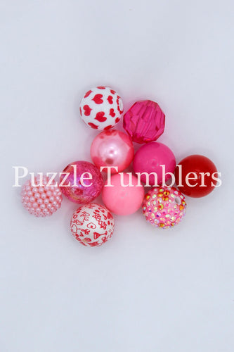 25MM BUBBLEGUM BEADS VARIETY (10 PIECE) - PINK AND RED MIX WITH HEART BEAD