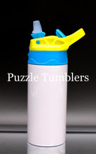 Load image into Gallery viewer, 12OZ KIDS SUBLIMATION SIPPY - LIGHT BLUE WITH YELLOW HANDLE