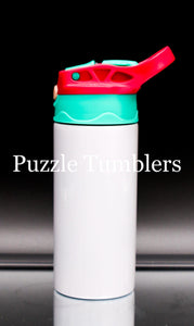 12OZ KIDS SUBLIMATION SIPPY - TEAL WITH DARK PINK HANDLE