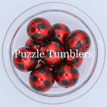 Load image into Gallery viewer, 25MM BUBBLEGUM BEADS (10 PIECE) - RED AND BLACK PLAID