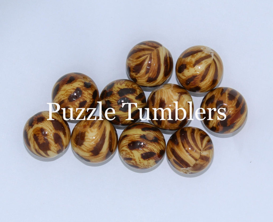 25MM BUBBLEGUM BEADS (10 PIECE) - BROWN LEOPARD