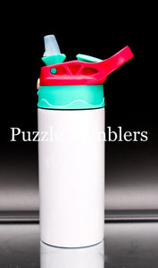 12OZ KIDS SUBLIMATION SIPPY - TEAL WITH DARK PINK HANDLE