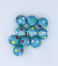 Load image into Gallery viewer, 25MM BUBBLEGUM BEADS (10 PIECE) - BLUE BEAD WITH RAINBOW DOTS