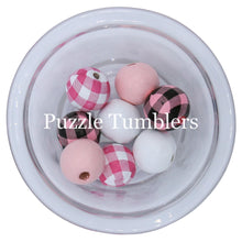 Load image into Gallery viewer, 20MM BUBBLEGUM BEADS VARIETY (8 PIECE) - PINK PLAID MIX