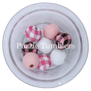 20MM BUBBLEGUM BEADS VARIETY (8 PIECE) - PINK PLAID MIX