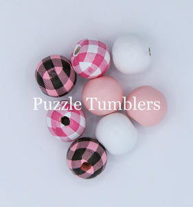 20MM BUBBLEGUM BEADS VARIETY (8 PIECE) - PINK PLAID MIX