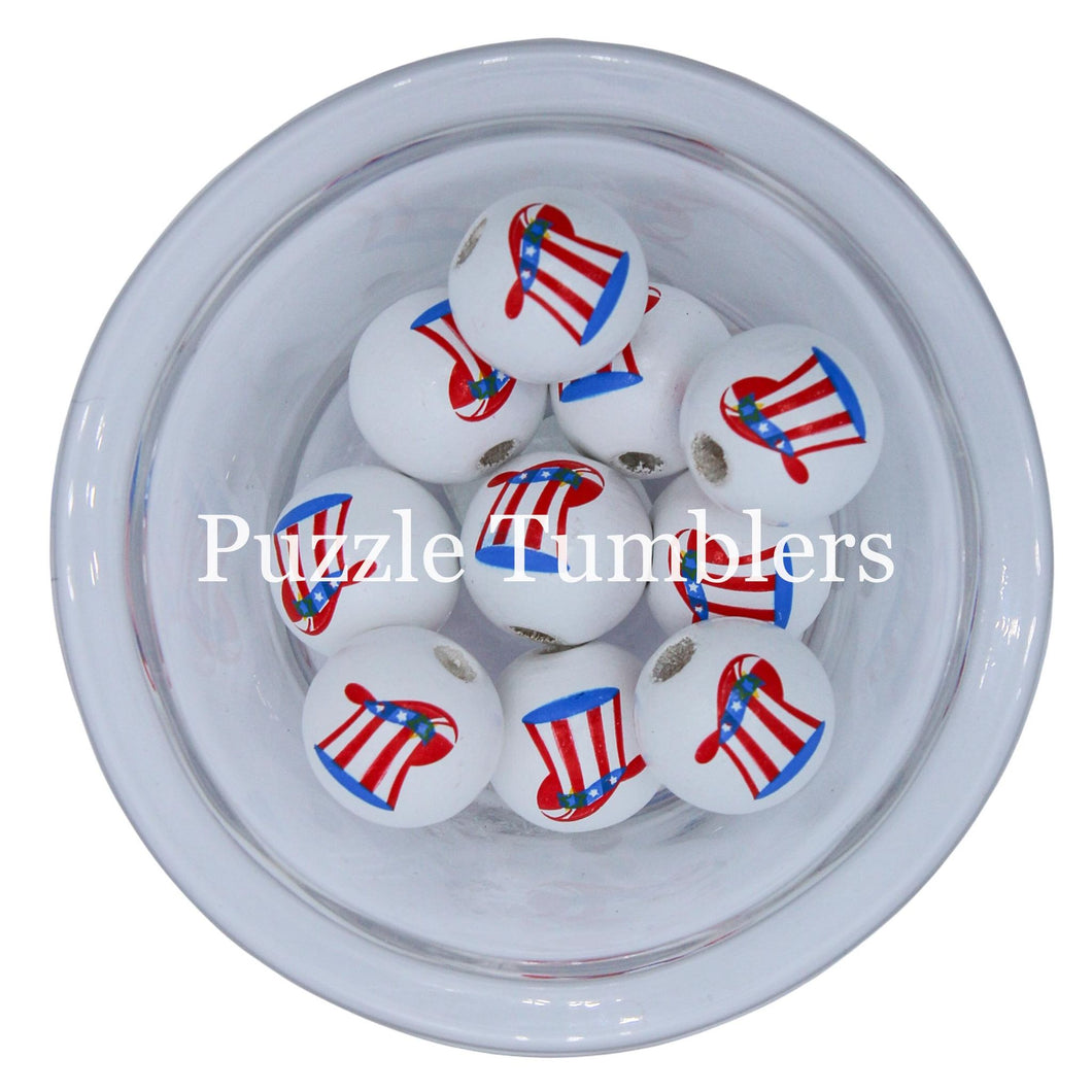 20MM BUBBLEGUM BEADS  (10 PIECE) - AMERICAN FLAG HAT BEAD