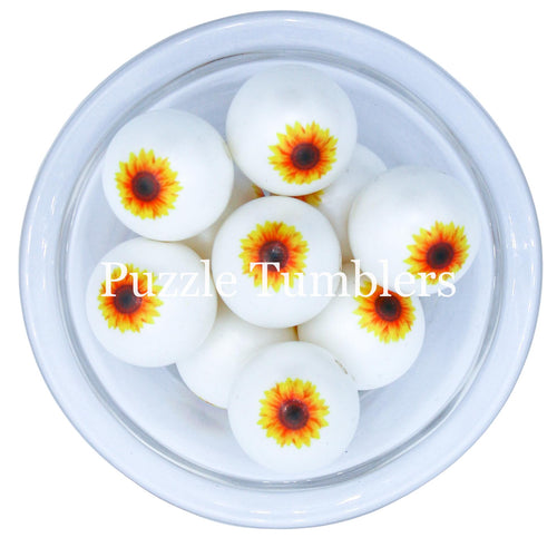 25MM BUBBLEGUM BEADS (10 PIECE) - SUNFLOWER BEAD