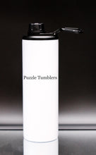 Load image into Gallery viewer, 20OZ GLOW IN THE DARK - WHITE TO BLUE - SUBLIMATION STRAIGHT HYDRO SPORTS BOTTLE (2 LIDS)