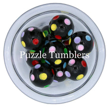 Load image into Gallery viewer, 25MM BUBBLEGUM BEADS  (10 PIECE) - BLACK BEAD WITH RAINBOW DOTS