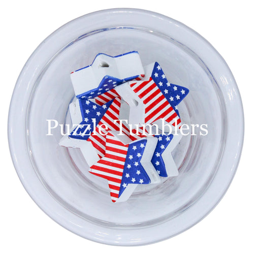 30MM BUBBLEGUM BEADS (5 PIECE) - RED, WHITE & BLUE STAR SHAPE BEAD