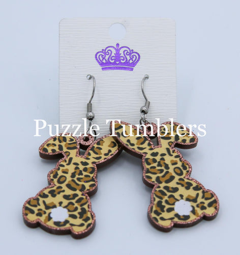 BROWN LEOPARD BUNNY EARRINGS